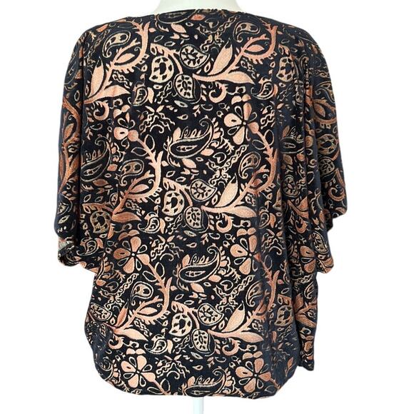 Billabong Black and Copper Semi-Sheer Burnout Velvet Open Cardigan Size M Boho - Picture 3 of 10